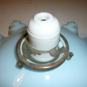 Suspension opaline drapée des années 30 bleue et blanche