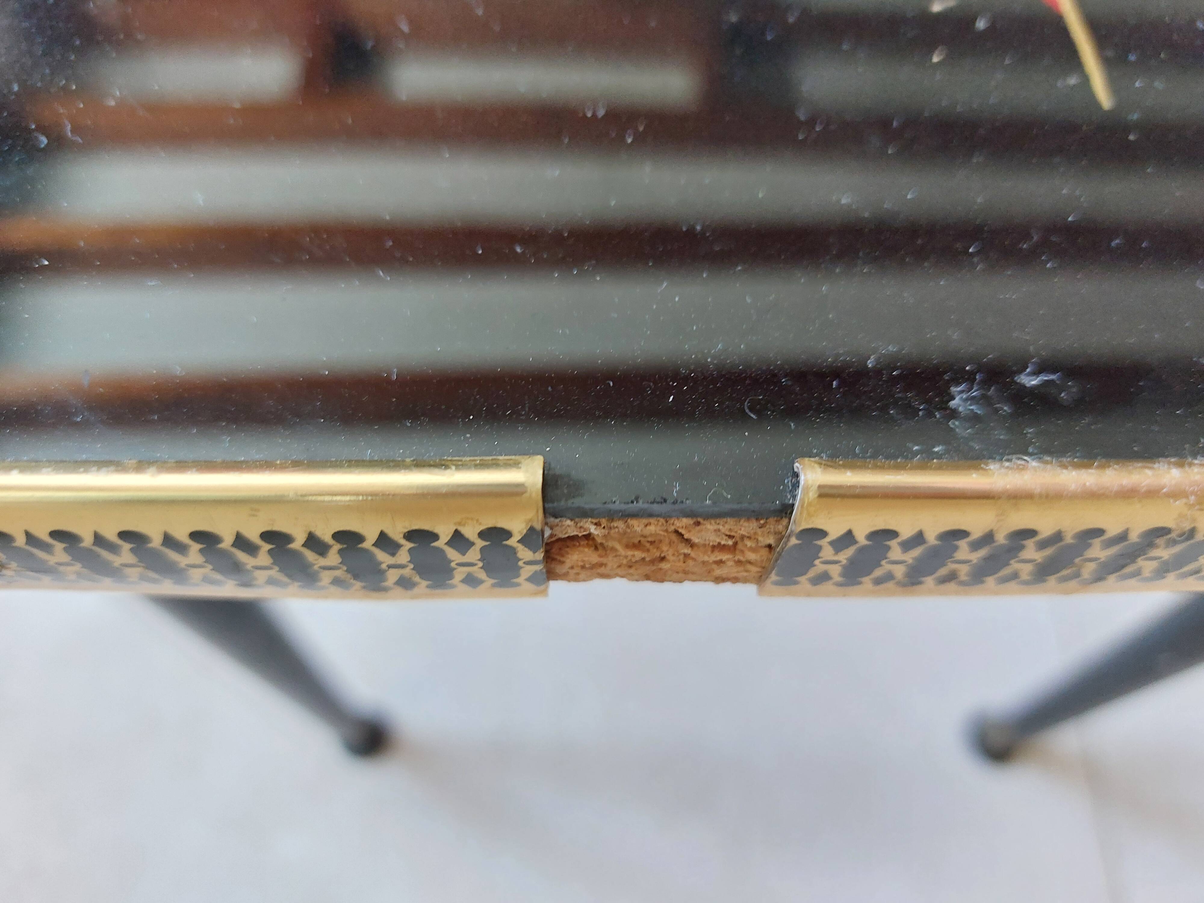 Japanese patterned coffee table, tapered legs and brass, vintage.