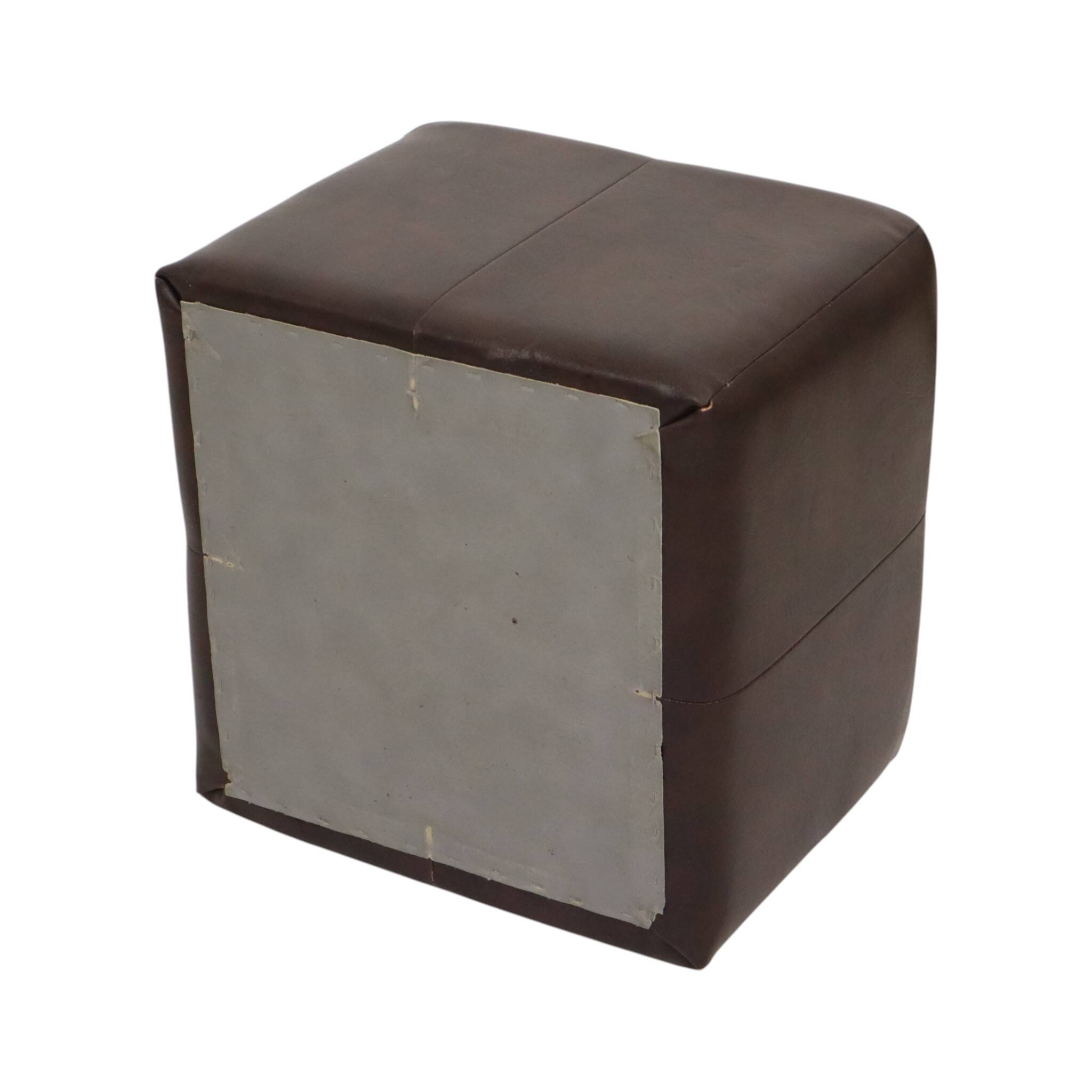 Vintage Square Pouf Brown Faux Leather Patchwork 40cm