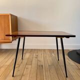 wooden coffee table and 70s design compass legs
