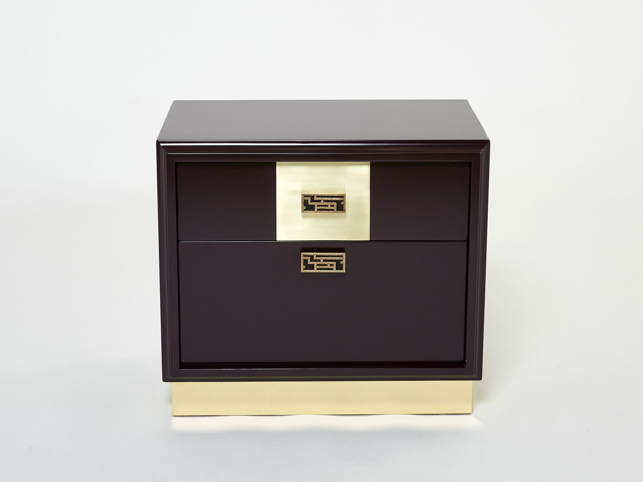 Pair of brass plum lacquer bedside tables Luciano Frigerio Italy 1970