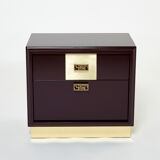 Pair of brass plum lacquer bedside tables Luciano Frigerio Italy 1970
