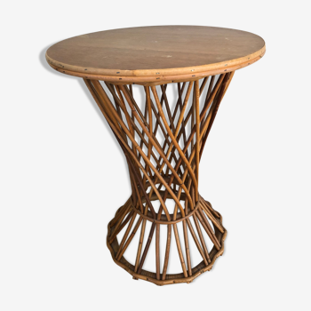 Vintage wooden and rattan side table