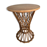 Vintage wooden and rattan side table