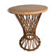 Guéridon vintage en bois et rotin