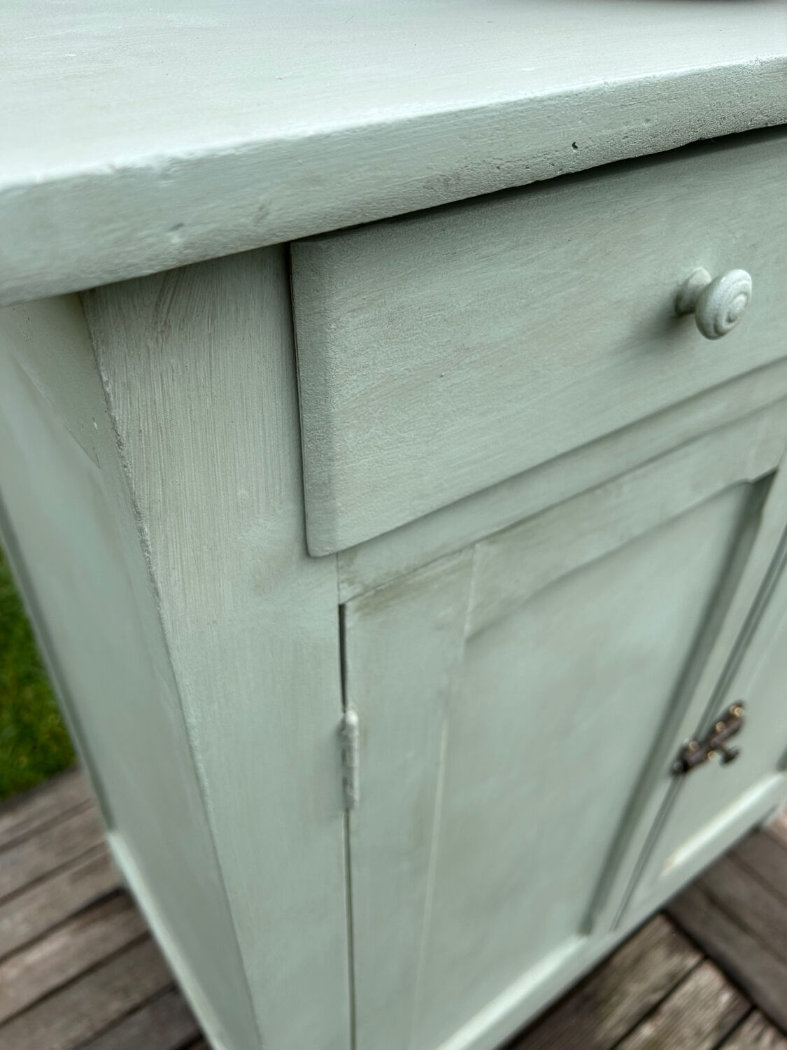 Renovated green mastic Parisian buffet.