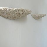 Pair of vintage stone sconces, natural beige, Italy 1979