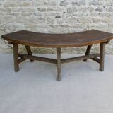 Curved solid wood bench, 70s