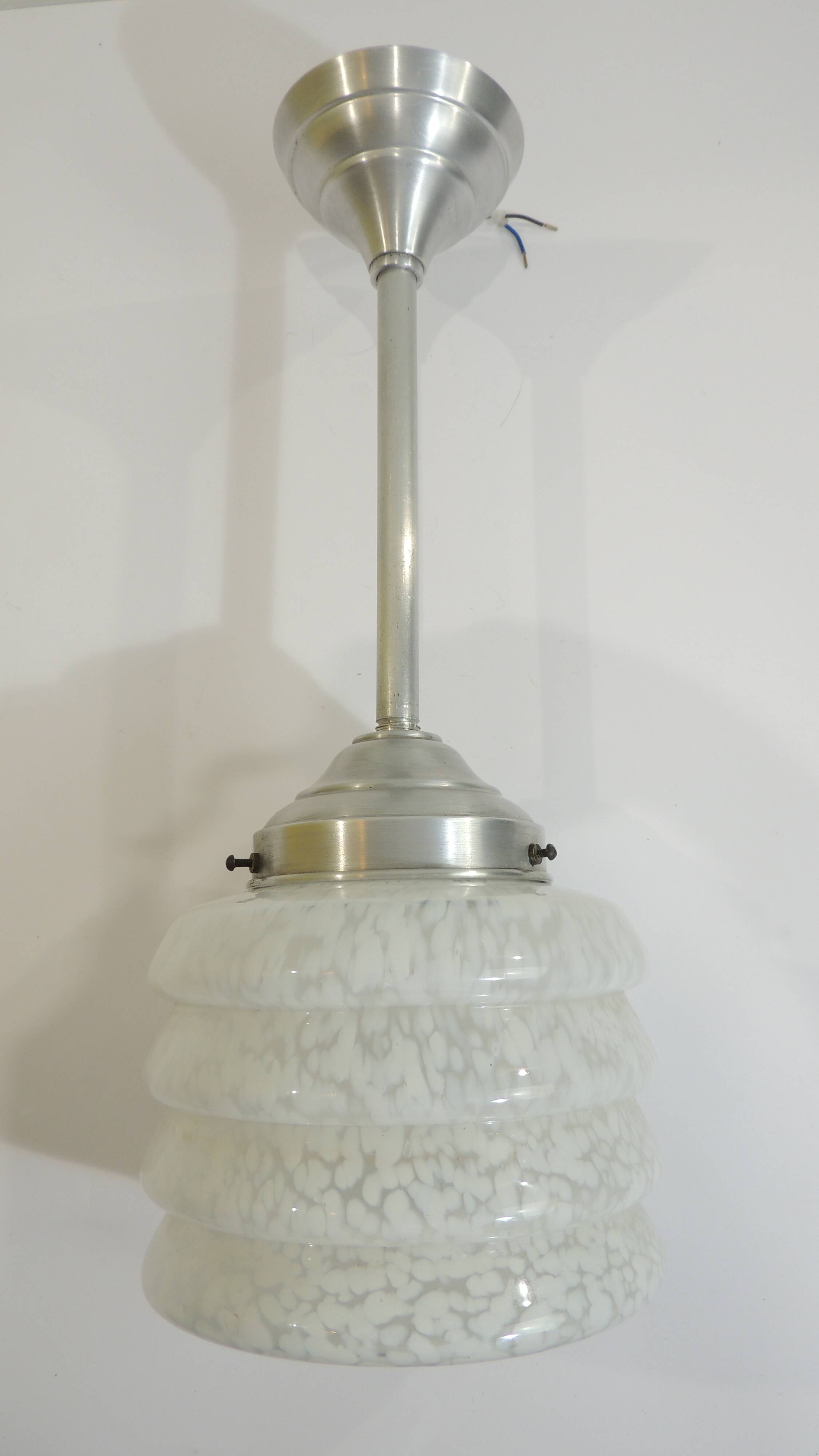 Vintage pendant light in white speckled opaline glass