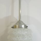 Vintage pendant light in white speckled opaline glass