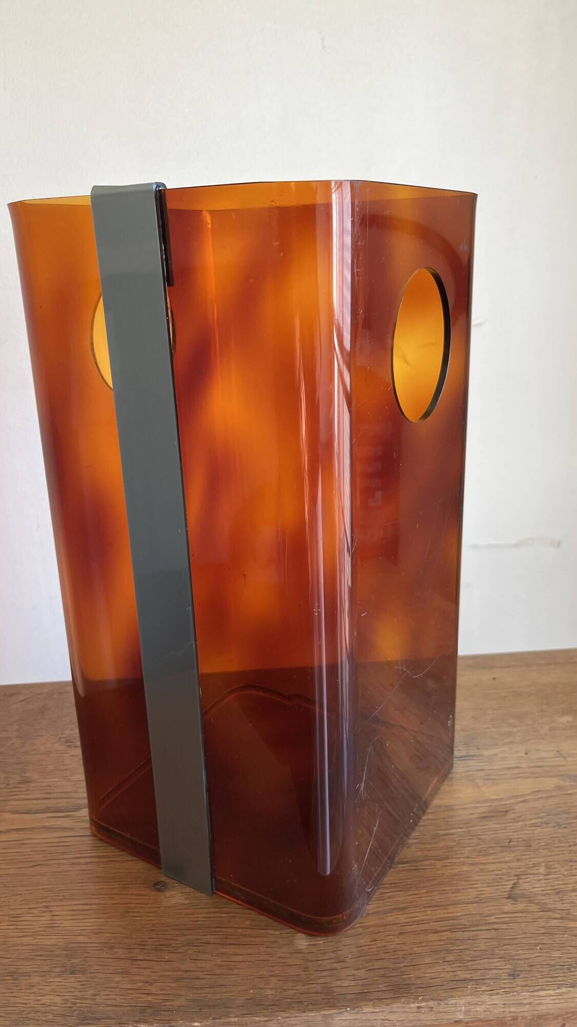 Miche Dumas paper bin in chrome tortoiseshell lucite 70 Roche and Bobois