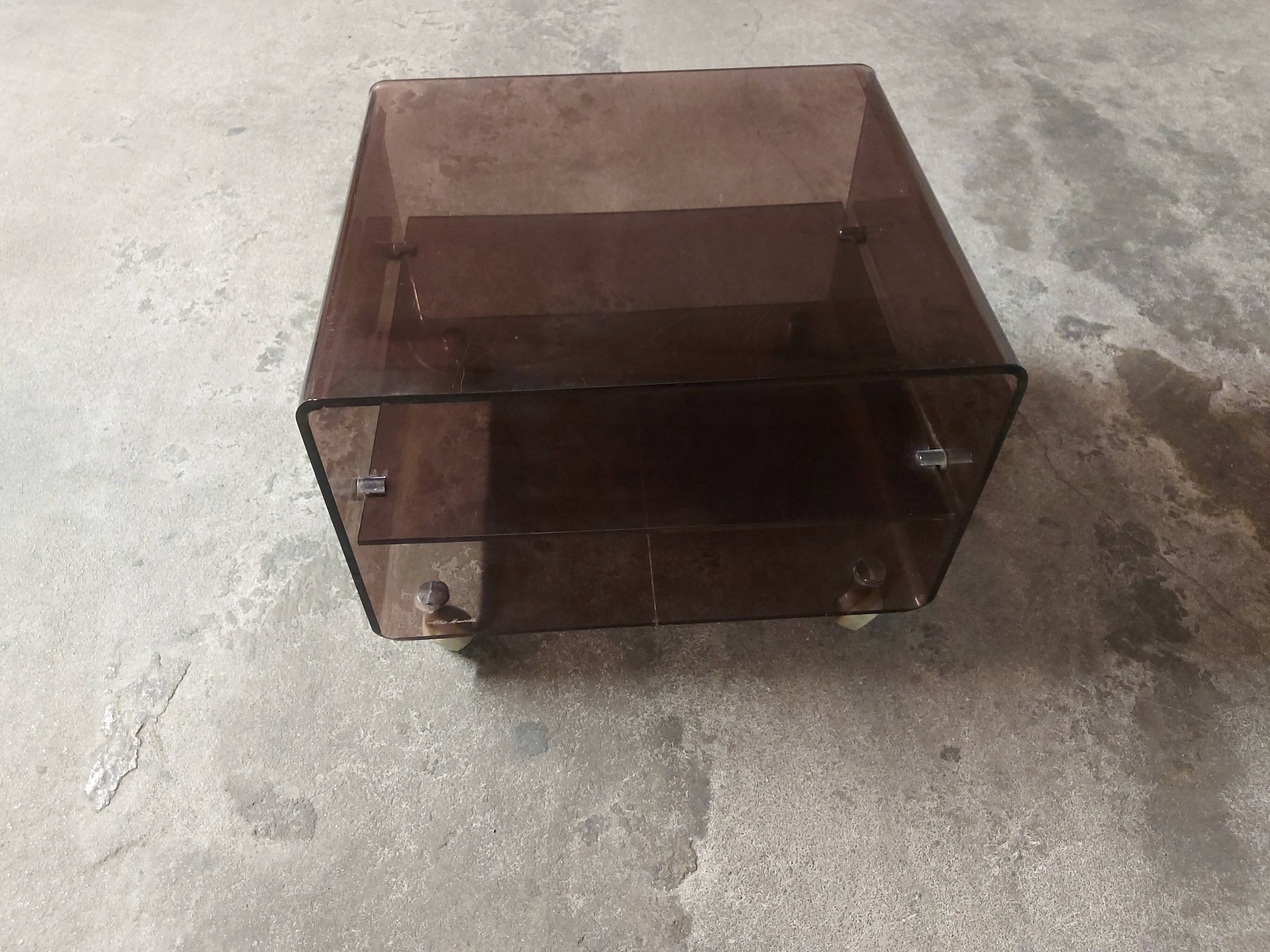 Plexiglas table on wheels, Eric Maville production