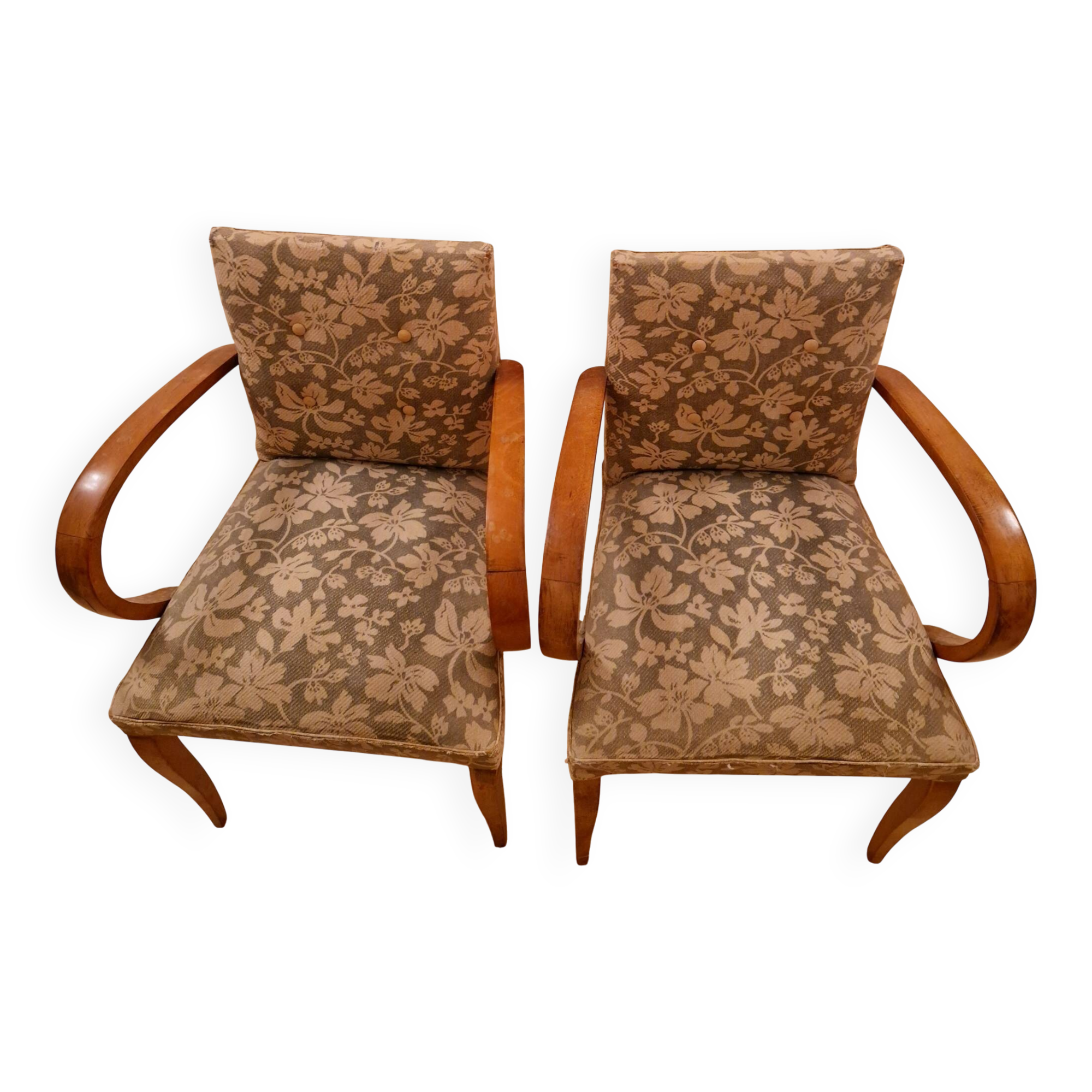 Pair of Art Deco curved wood armchairs – 1930s