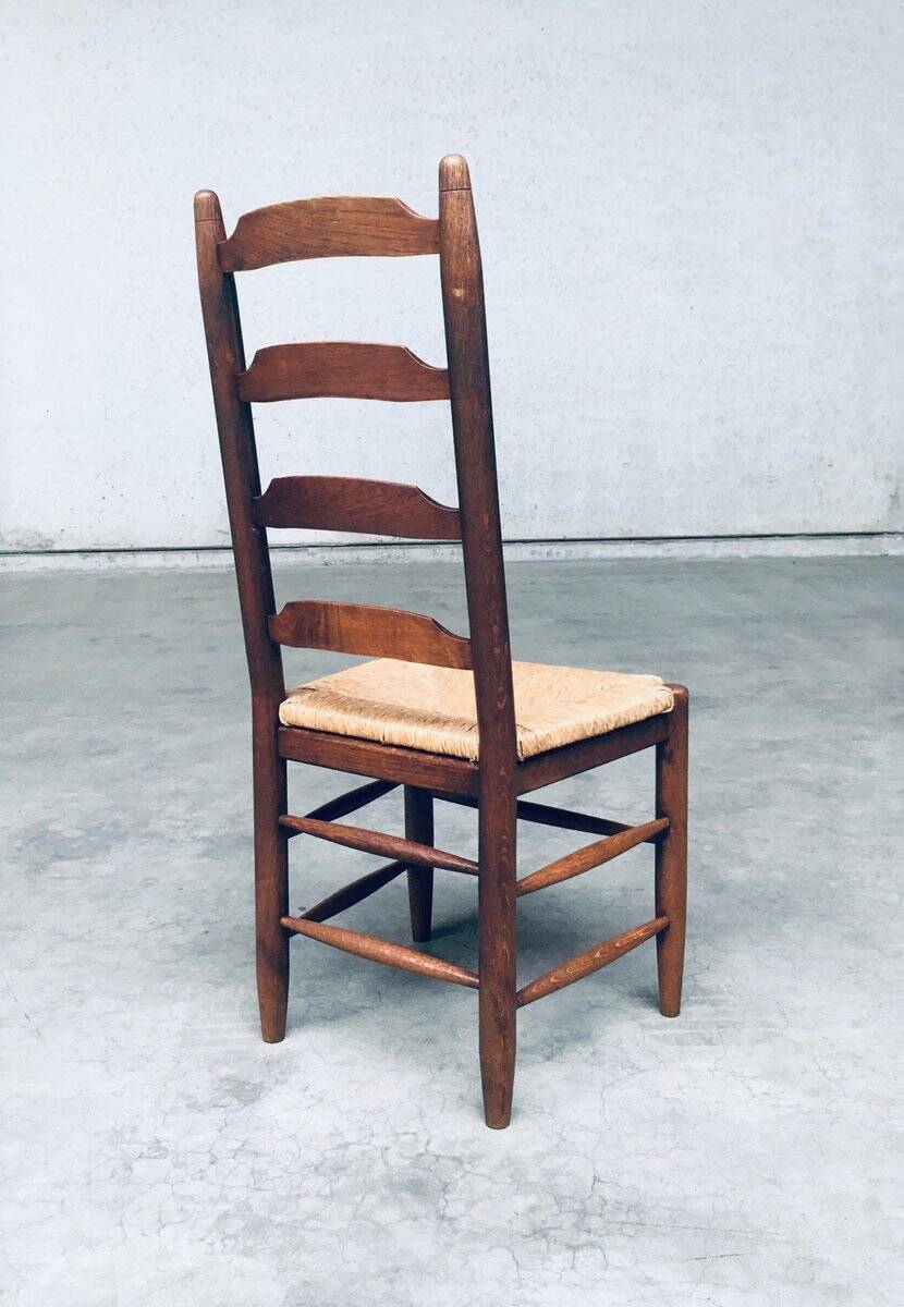 Rustic Ladder Back Oak and Rush Dining Chairs, 1960s, Set of 4