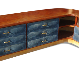 Low angle in Pao Rosa Massif 8 drawers Alcantara blue furniture