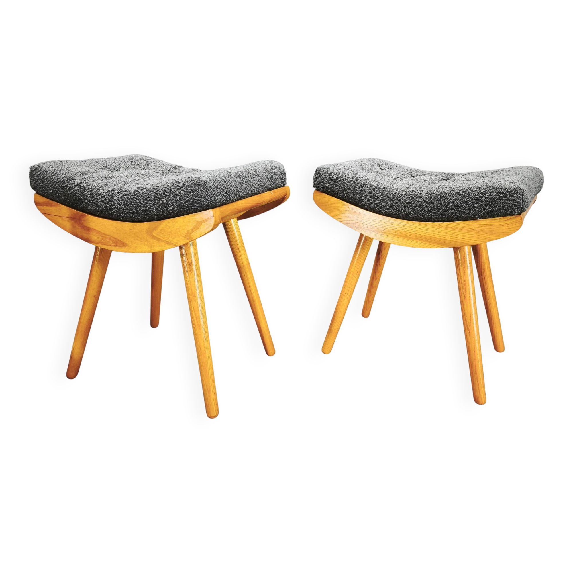 Pair of 1960s Maple Mid Century Stools, Czechoslovakia
