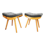 Pair of 1960s Maple Mid Century Stools, Czechoslovakia