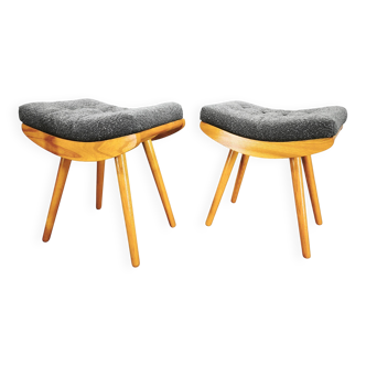 Pair of 1960s Maple Mid Century Stools, Czechoslovakia