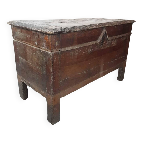 Véritable coffre en chêne antique du 19e siècle, grand coffre à couvertures/trésor.