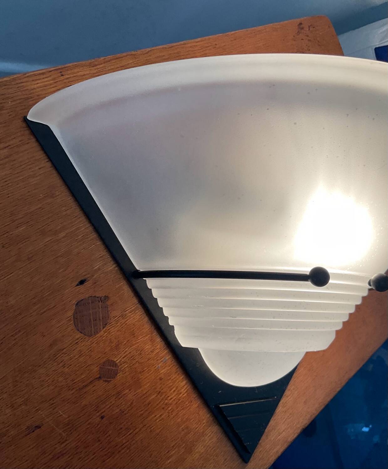 Post Modern wall light frosted glass and black metal