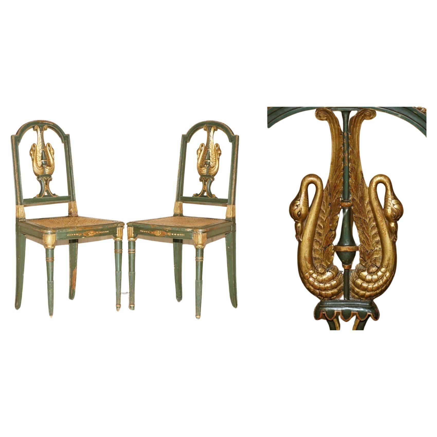 Paire Antique Chaises d'Appoint William Kent Empire Sculptées en Cygne