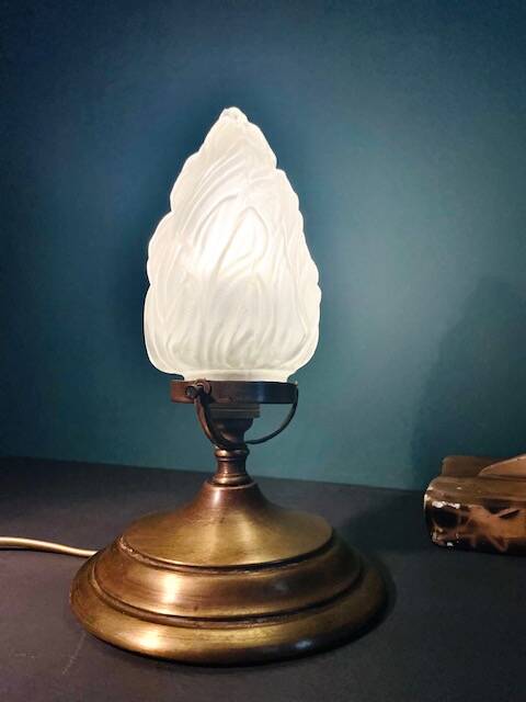 Lampe flamme Art Déco verre dépoli 1920-1930