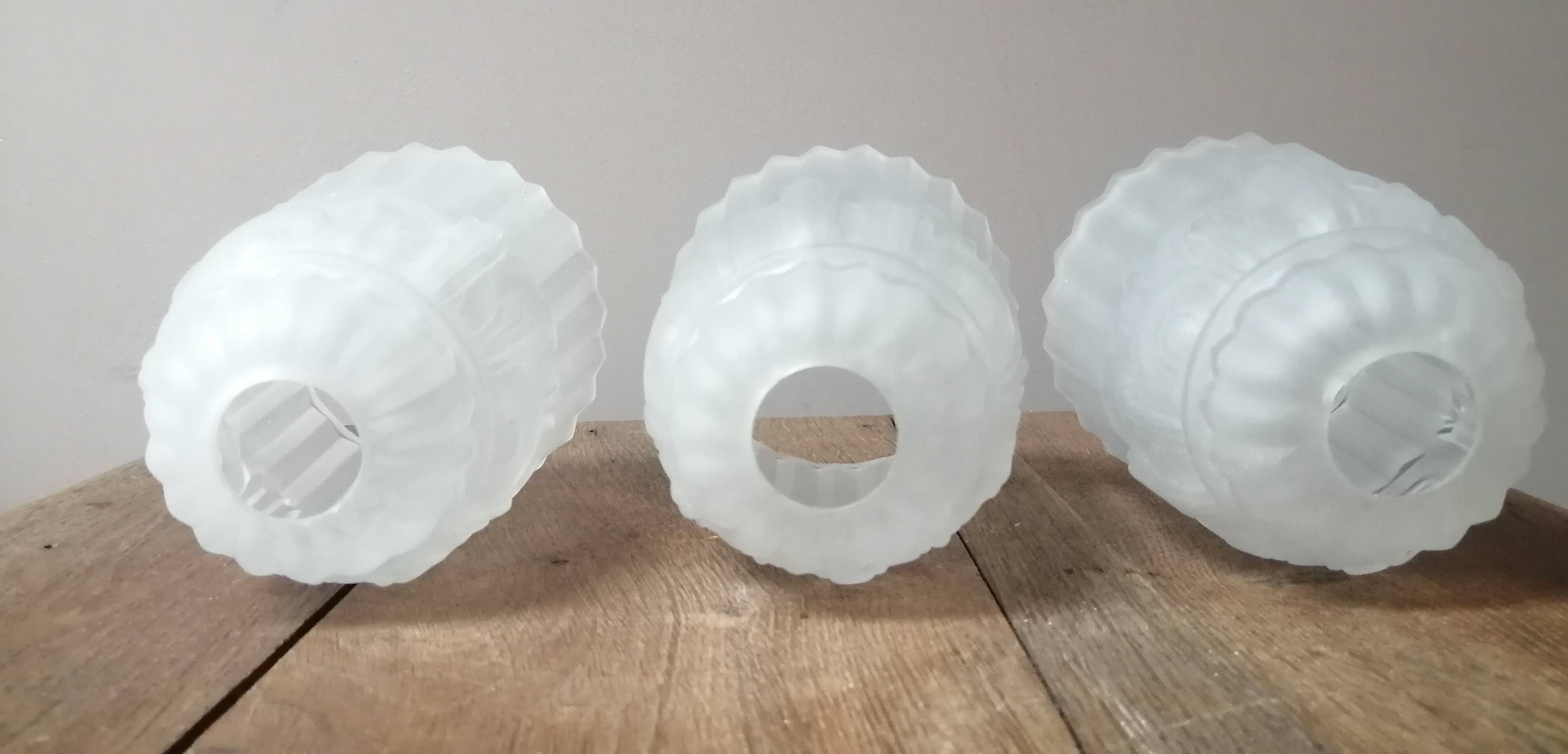 Set of 3 Art Deco frosted glass tulips