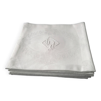 6 grandes serviettes de table anciennes en coton damassé et monogrammées