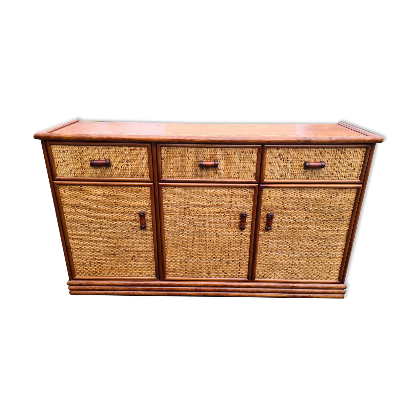 Vintage Rattan & Bamboo Enfilade Buffet