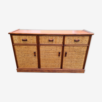 Buffet enfilade vintage rotin & bambou