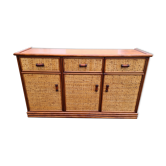 Vintage Rattan & Bamboo Enfilade Buffet