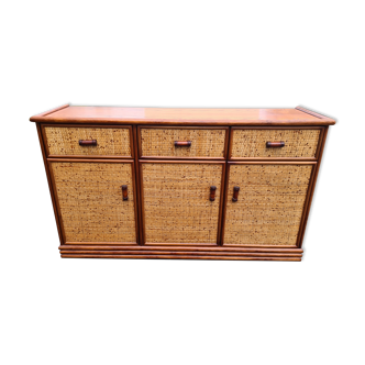 Vintage Rattan & Bamboo Enfilade Buffet
