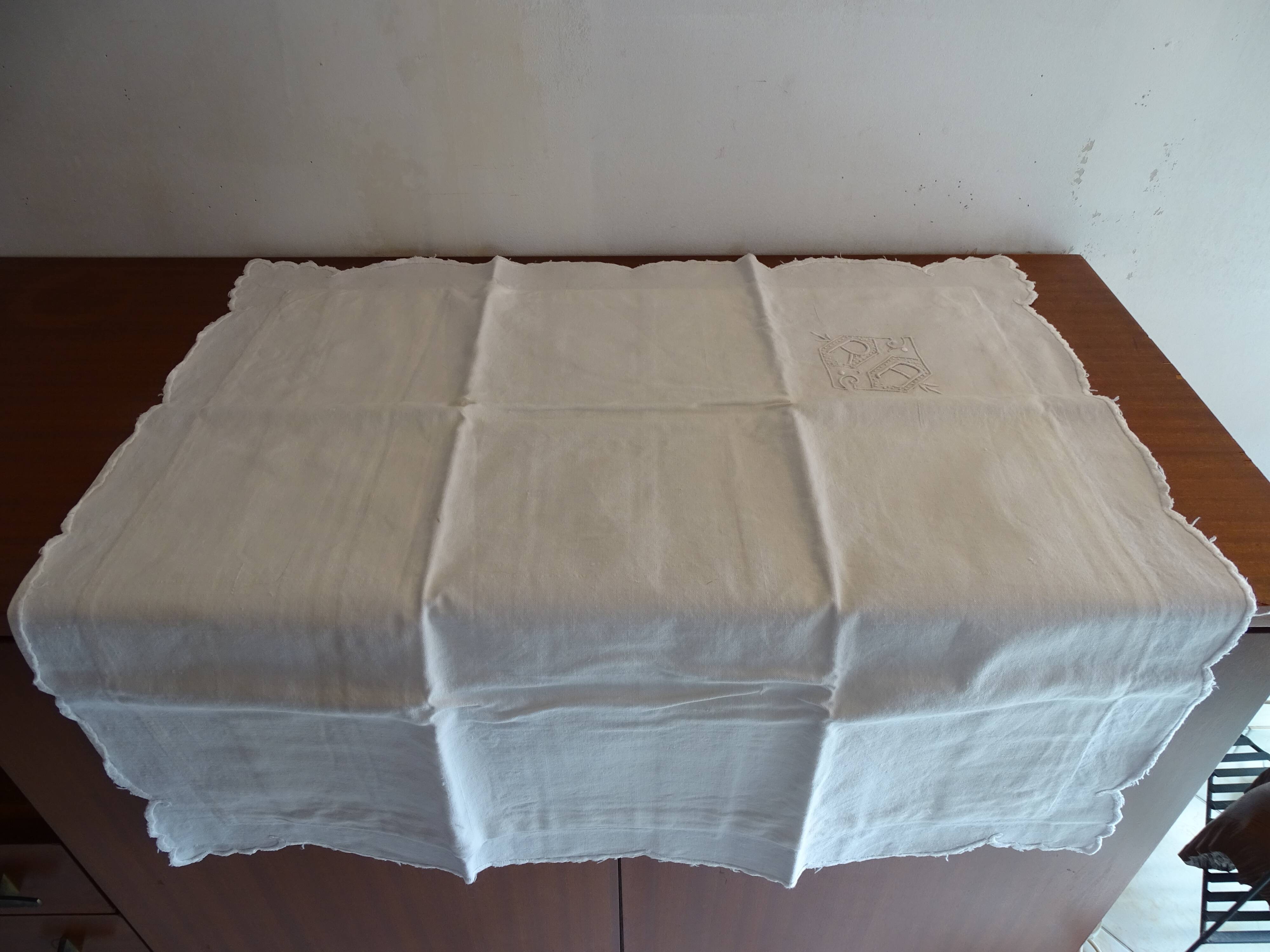 2 old R.A embroidered pillowcases in 73cm by 73cm cotton