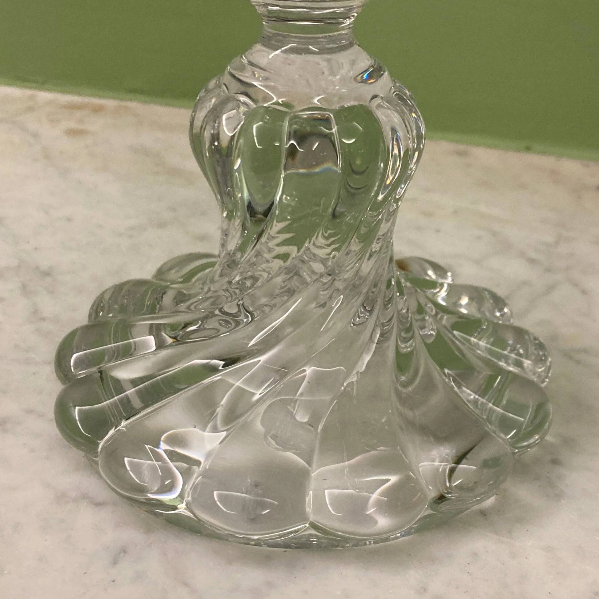Baccarat crystal bamboo twist candle holder, signed.