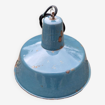 Industrial pendant light in blue enameled sheet metal, Poland, 1950s-60s