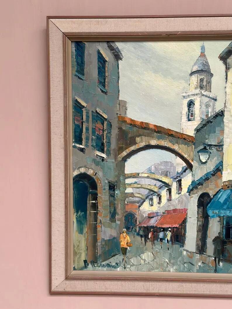 Original Swedish Oil on Canvas –“Market Alley” by B. Komino – Signed – Vintage & Framed –57 × 61 cm
