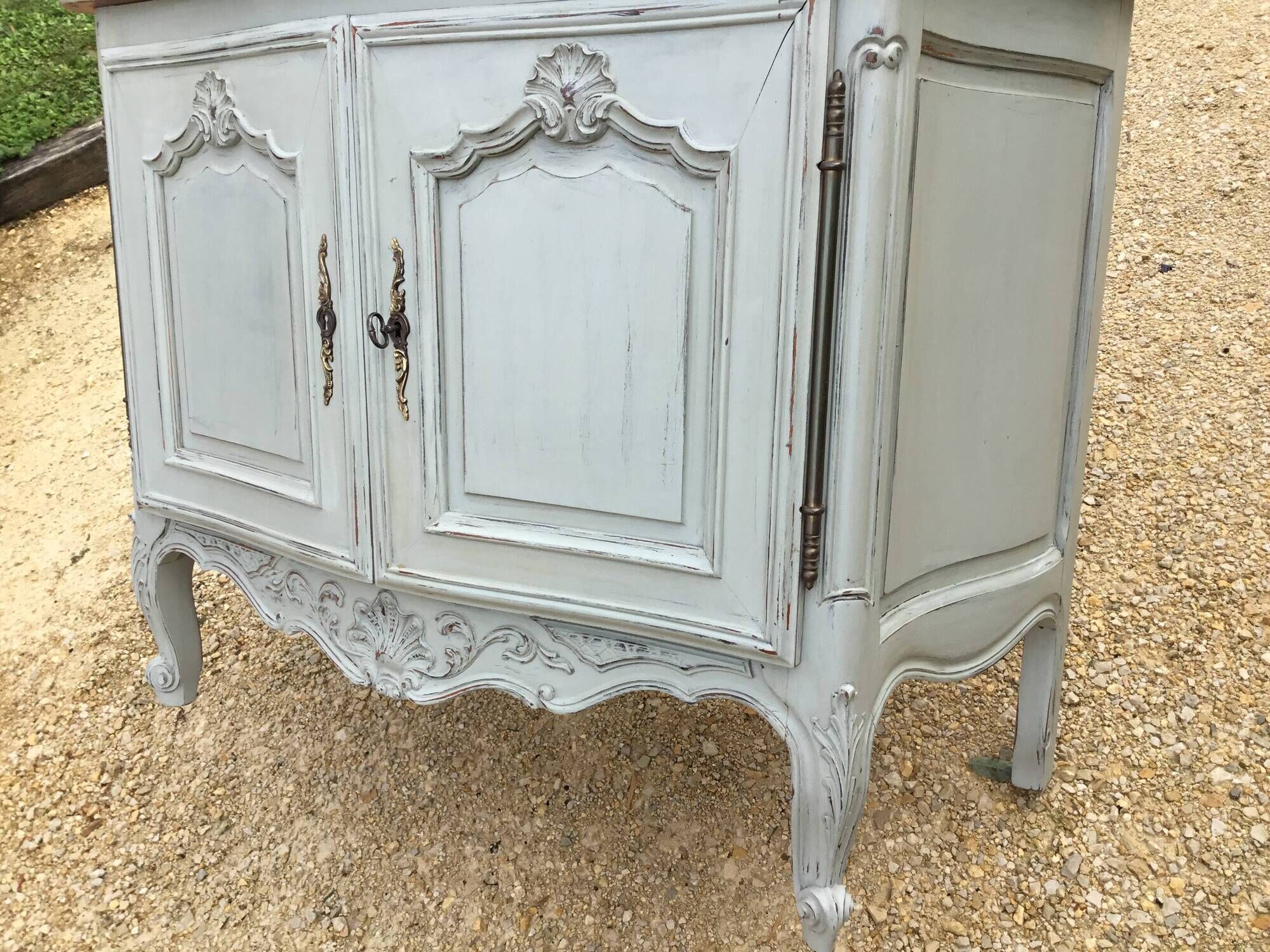 Louis XV style sideboard in cherry wood, revamped with Versailles parquet flooring