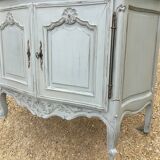 Louis XV style sideboard in cherry wood, revamped with Versailles parquet flooring