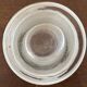 Jug + 6 frosted glass tumblers with white and gold rim.