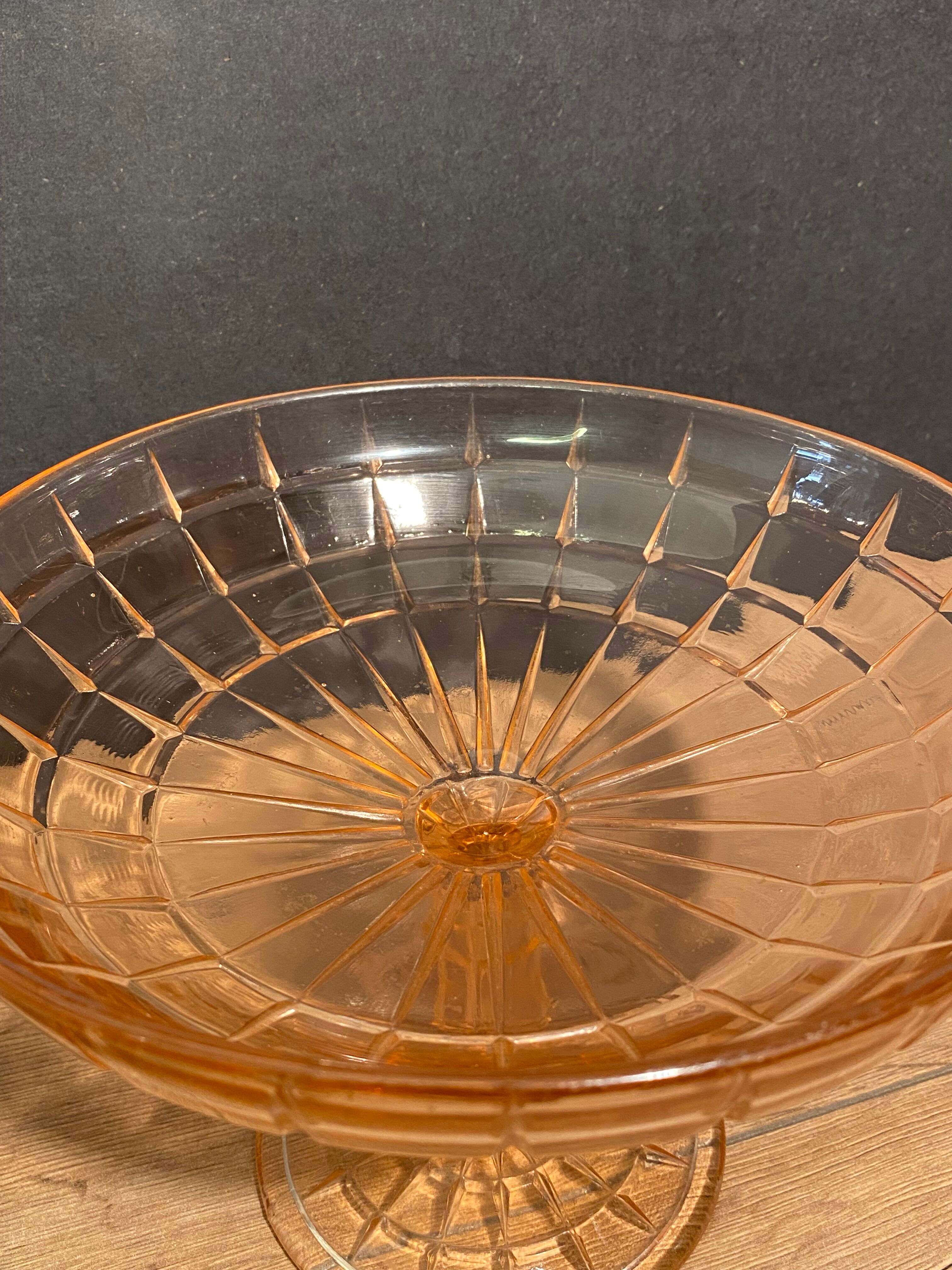 cut on vintage pedestal in tinted crystalline glass signed Vercapel