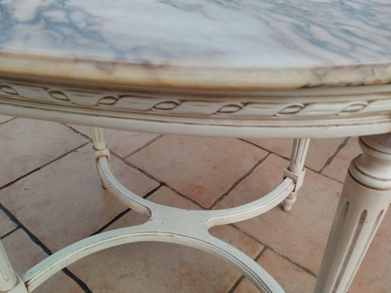 Antique Louis XVI style coffee table with marble top