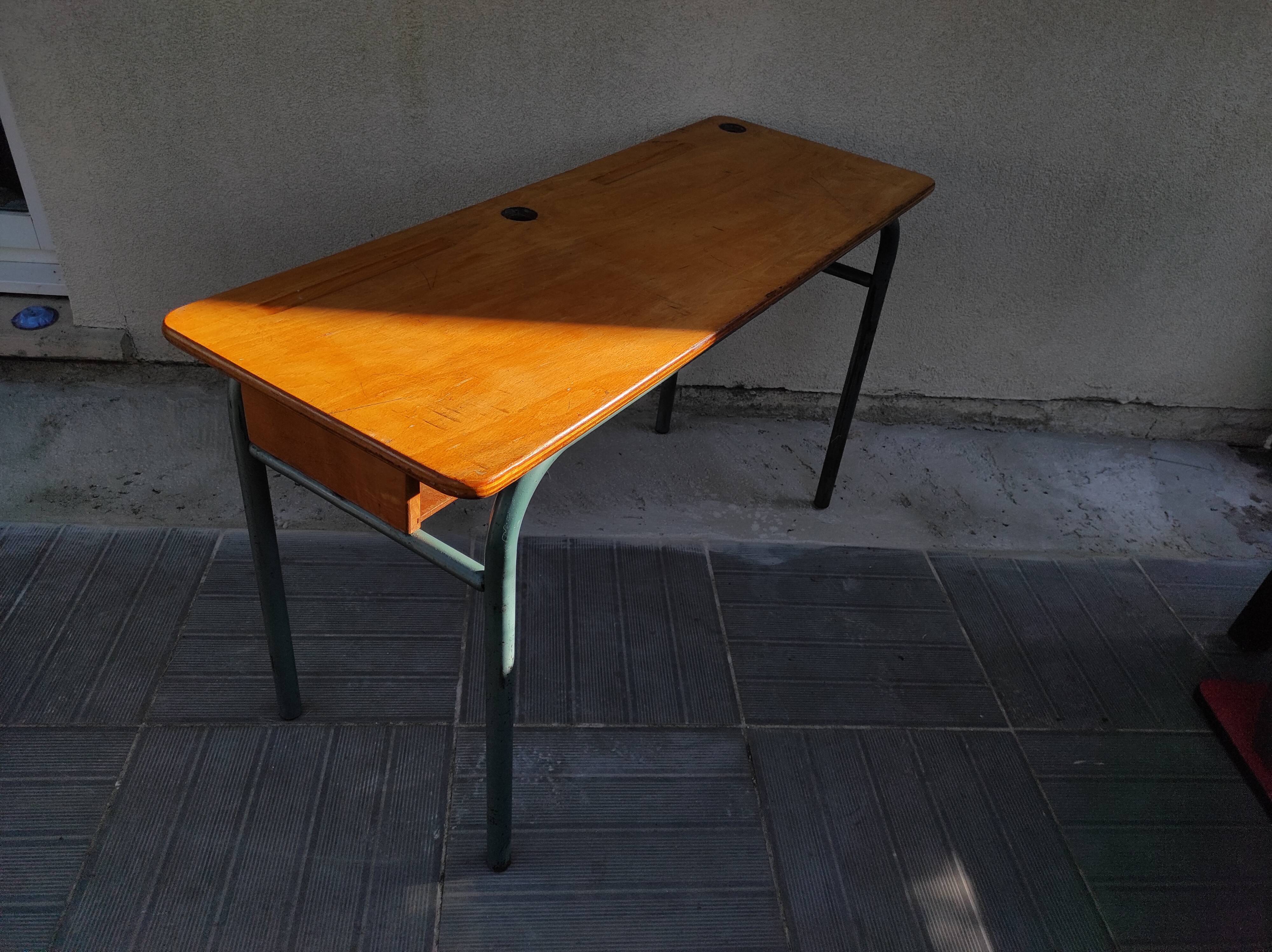Hitler style 1960 double school desk with locker