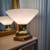 Old brass and opaline table lamp