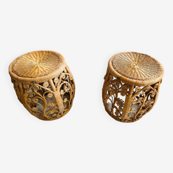 Set of two peacock rattan bedside or side tables