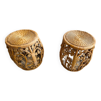 Set of two peacock rattan bedside or side tables