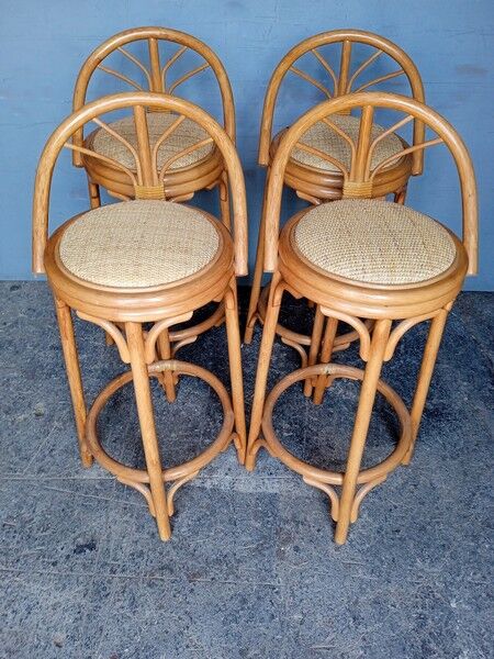 4 high bar stools in rattan vintage ep 1980