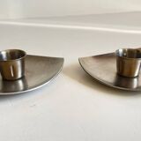 Vintage brushed metal geometric candle holders