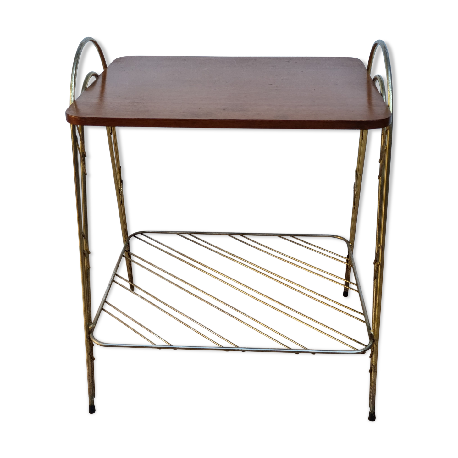 Side table, vintage "Eiffel" service with two metal and wood tops