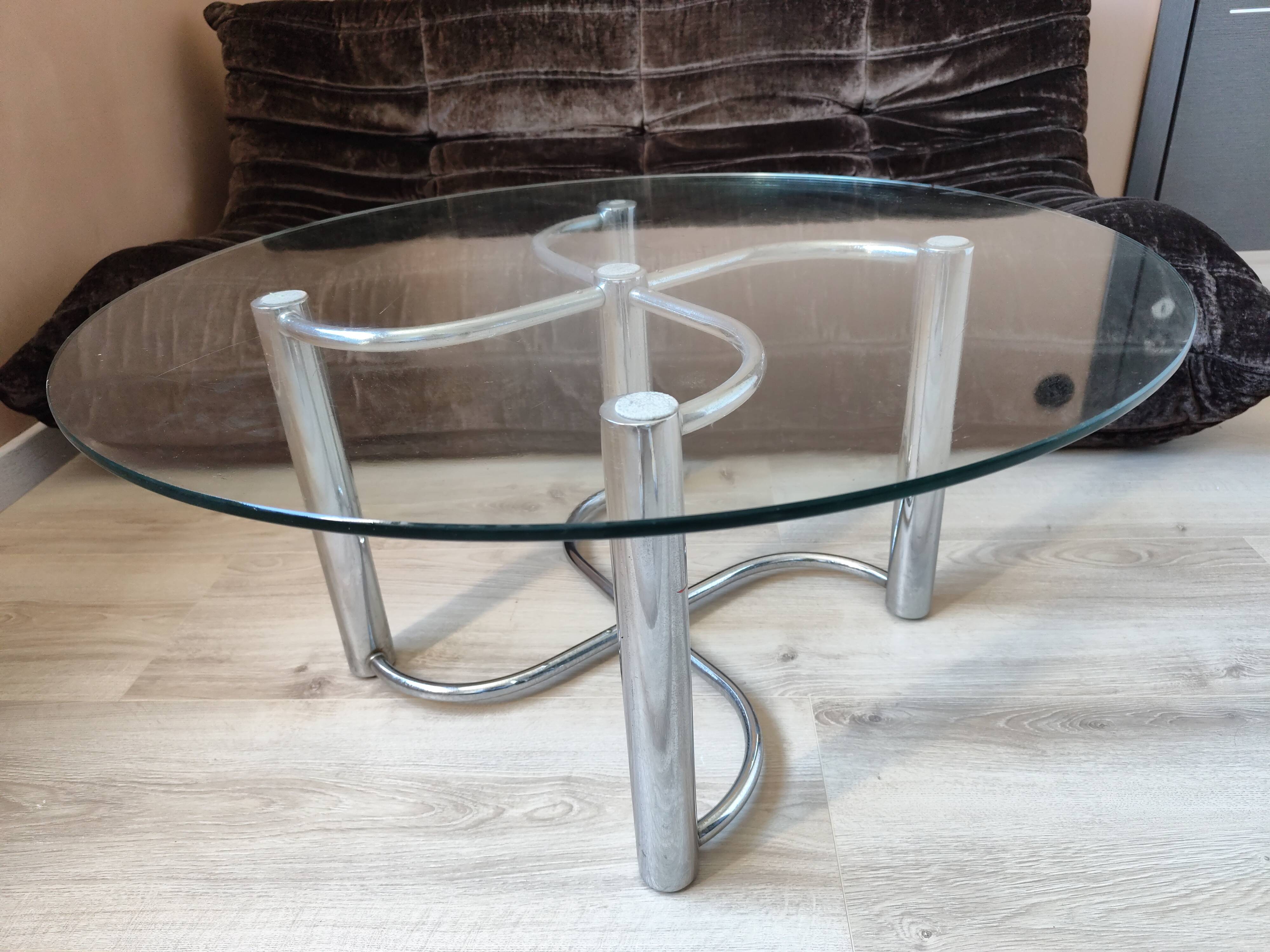 Vintage chrome steel and glass coffee table from Italy from the 70s