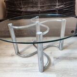 Vintage chrome steel and glass coffee table from Italy from the 70s